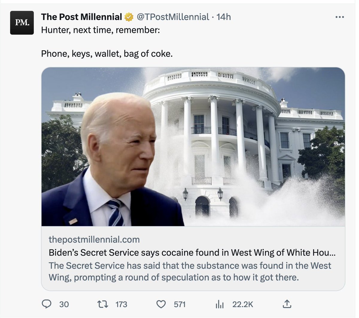 The reason I believe the coke was a plant is it was in a public area AND it was immediately picked up by MTG and Don Jr and the woman who wrote 'the laptop from hell'  Hunter wasn't even there.  Look at the ONLY articles about it are far right disinformation rags like Post