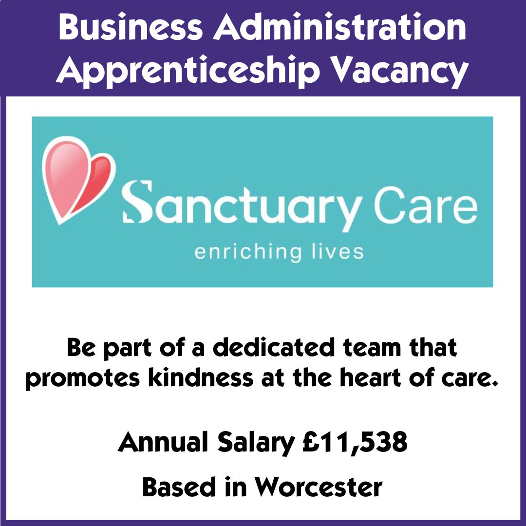A great opportunity to join a not for profit organisation who provide high quality care homes. For full job description and many more, see our website: hwgta.org/vacancies #apprenticeship #earnandlearn #apprenticeshipvacancy #Worcestershire #Sanctuarycare
