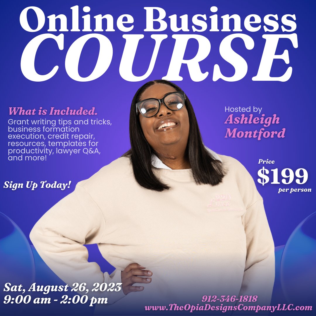 bwm_corp's tweet photo. Only 20 seats available! Spend time with Ashleigh Montford and her team of professionals to guide you through business &amp; productivity. Come experience professionalism &amp; learn how to execute efficiency and leadership. In this course, you’ll learn about business formation &amp; more! https://t.co/klxVFZwZp1