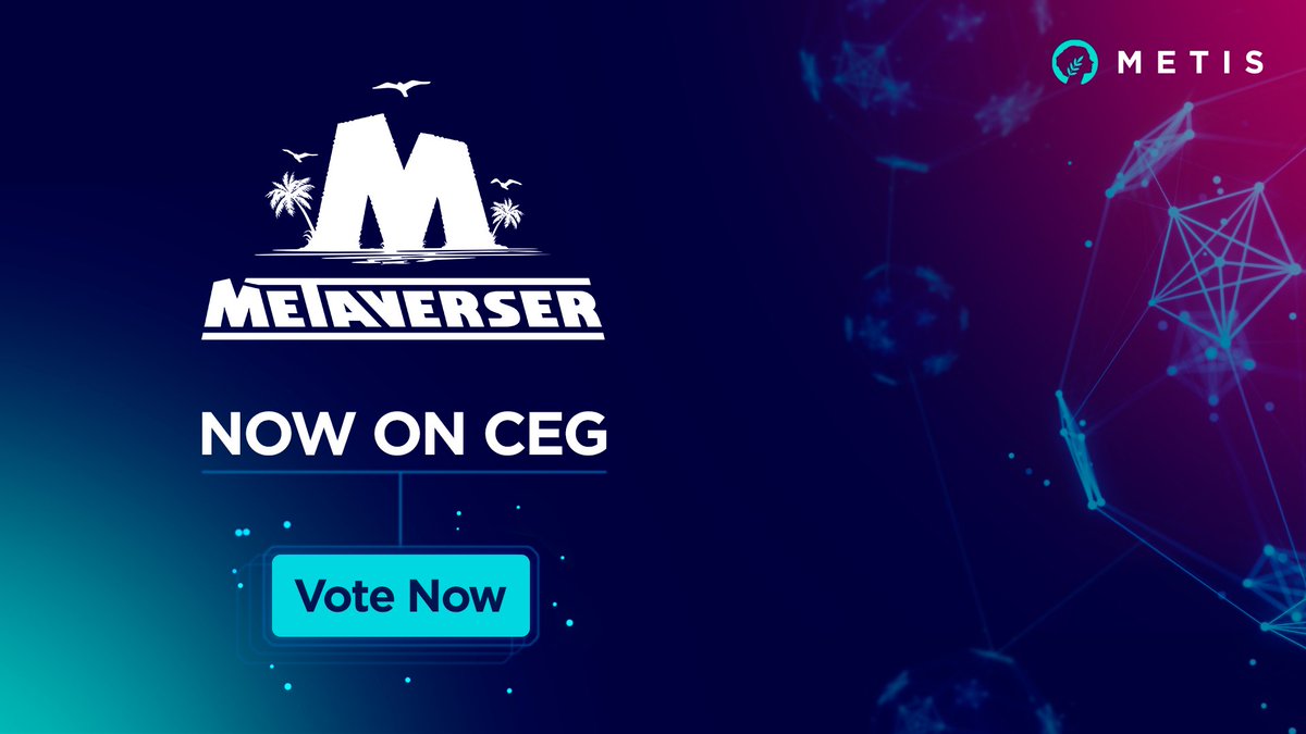 MetisGovernance's tweet photo. Are you ready for a new vote? DYOR and let us know what you think about @metaversergame, this week's CEG candidate!

Vote: https://t.co/Z8riNysefI

Read: https://t.co/SeTazJxnZY https://t.co/7SYKYJWi8z