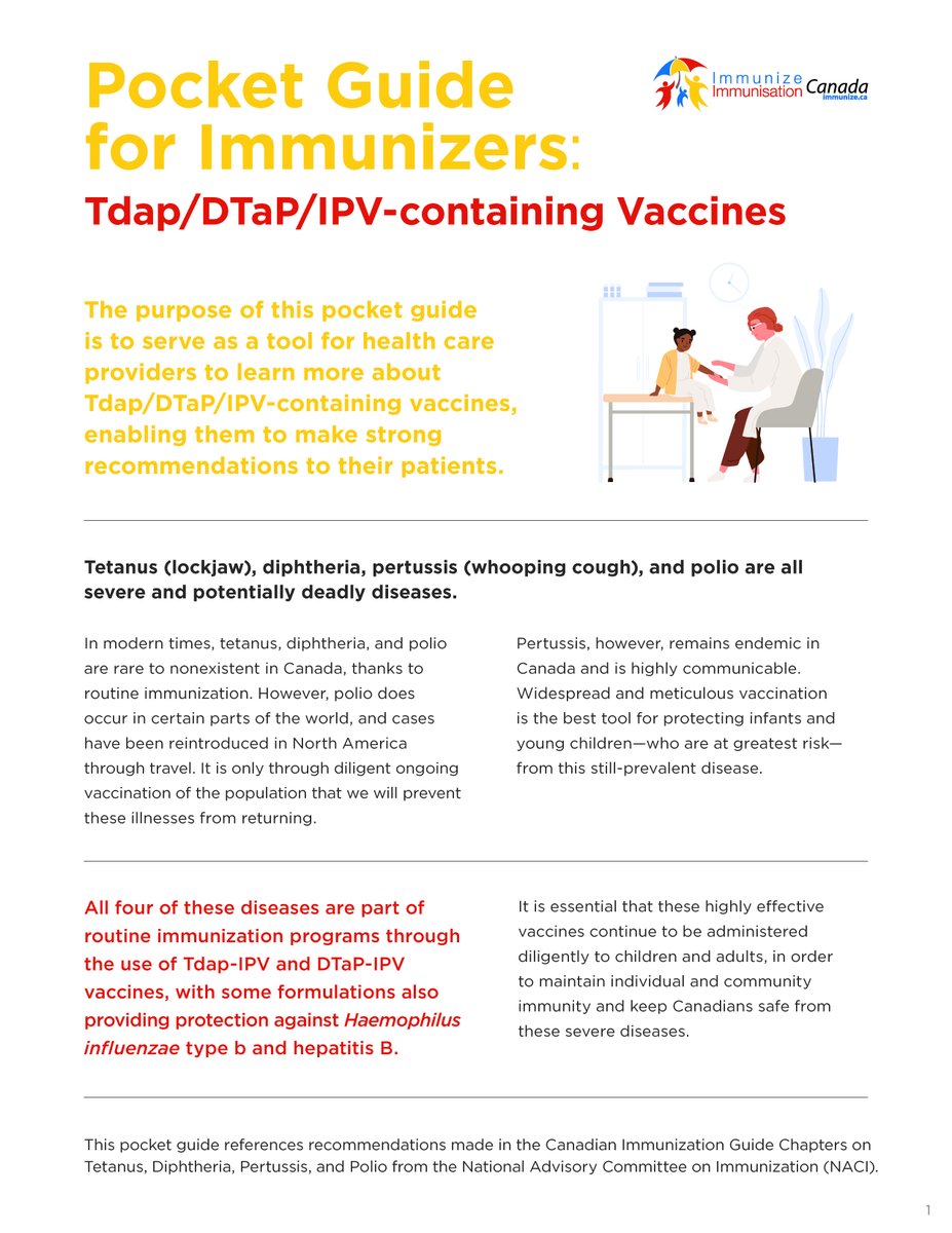 For health care professionals | Pocket Guide for Immunizers: Tdap/DTaP/IPV-containing Vaccines | immunize.ca/sites/default/… #VaccinesWork #GetImmunized