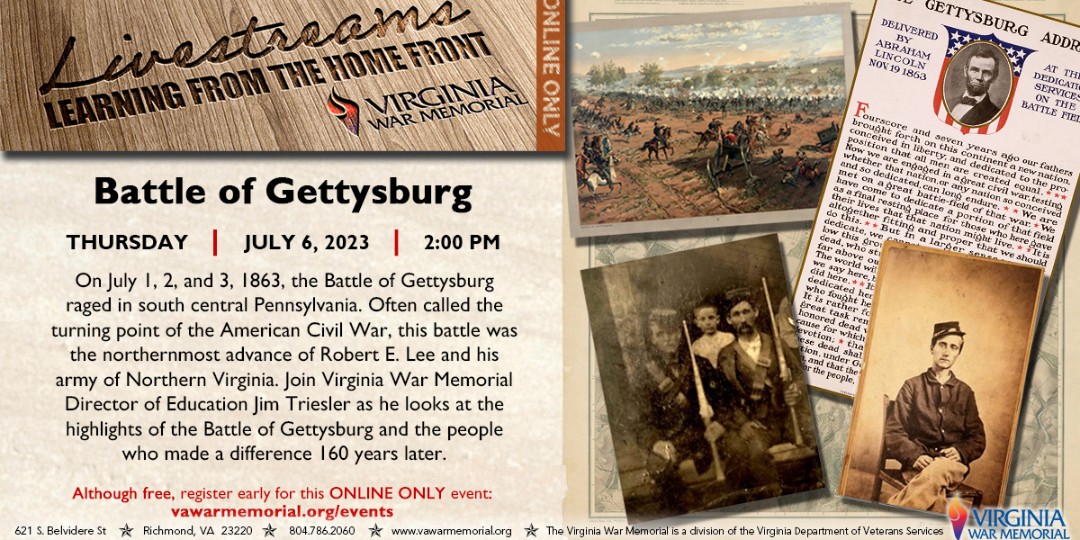 The Battle of Gettysburg is often called the turning point of the American Civil War. In this virtual program July 6, join us for a look at the  battle's highlights and the people who made a difference 160 years later. Register for this free online event: bit.ly/3qBiRaB