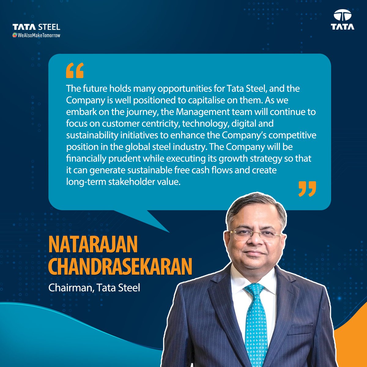 TataSteelLtd's tweet photo. Natarajan Chandrasekaran - Chairman, Tata Steel, addressed the shareholders at the Company's 116th Annual General Meeting, which took place virtually on July 5, 2023.
Read here: https://t.co/2xm47RkrAL
#TataSteel #WeAlsoMakeTomorrow #116thAGM #AGM #TomorrowIsGrowth https://t.co/TS72FeGHd6