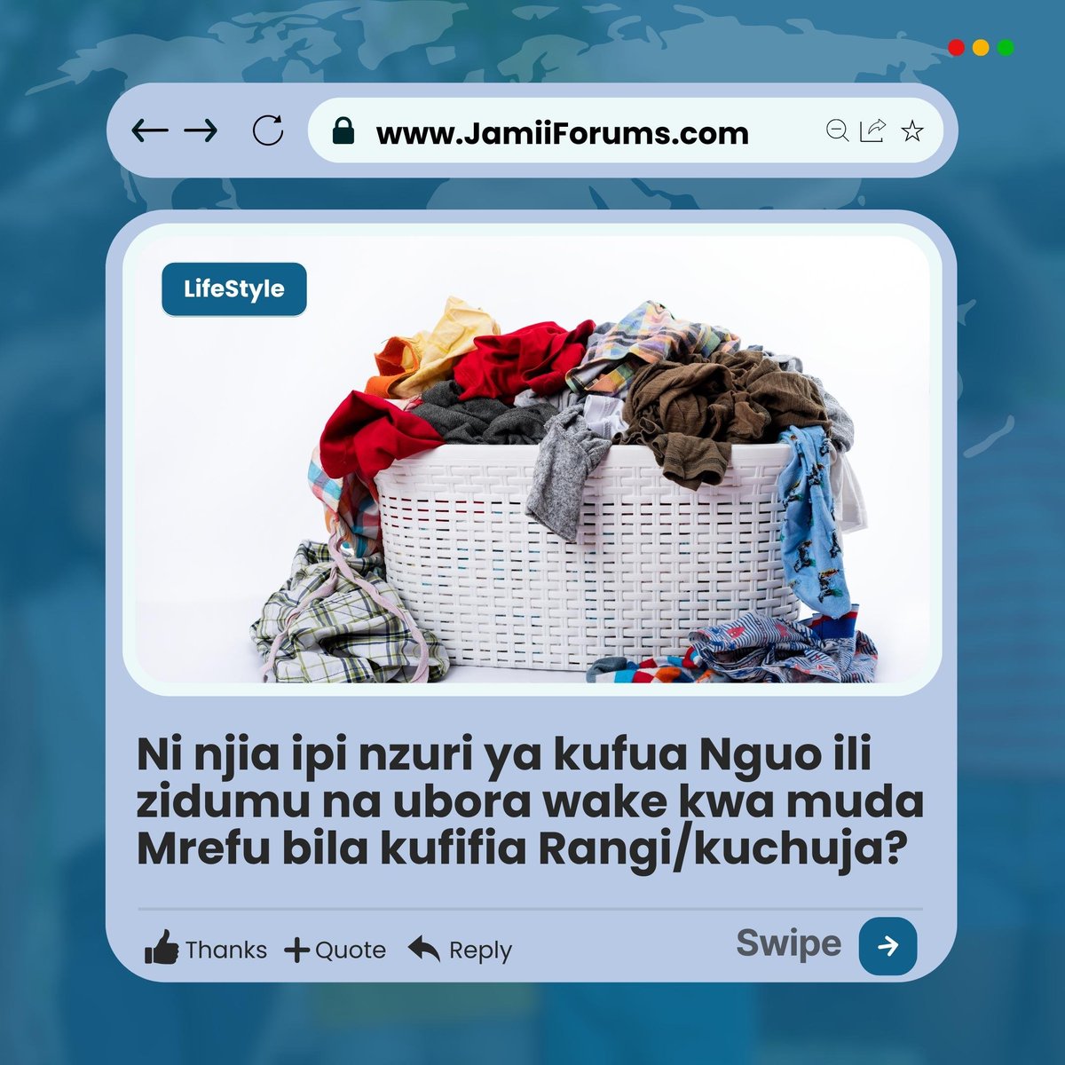 JamiiForums's tweet photo. Unafanyaje kutunza Nguo zako zisipauke Rangi?
#JamiiForums #Maisha #Mavazi #LifeStyle https://t.co/OfsQLAYcZN