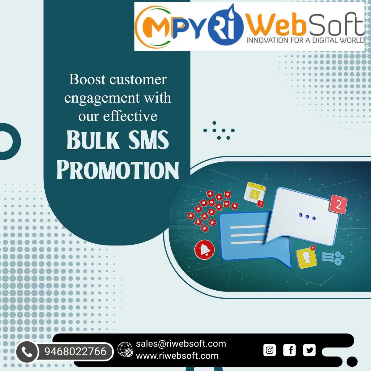 ri_websoft's tweet image. #bulksms #transactionalsms #promotionalsms #voicecall #missedcall #website #softwaredevelopment #mlm #erp #digitalmarketing #paidpromotion #customizedcrm

📞 9468022766
📩 sales@riwebsoft.com