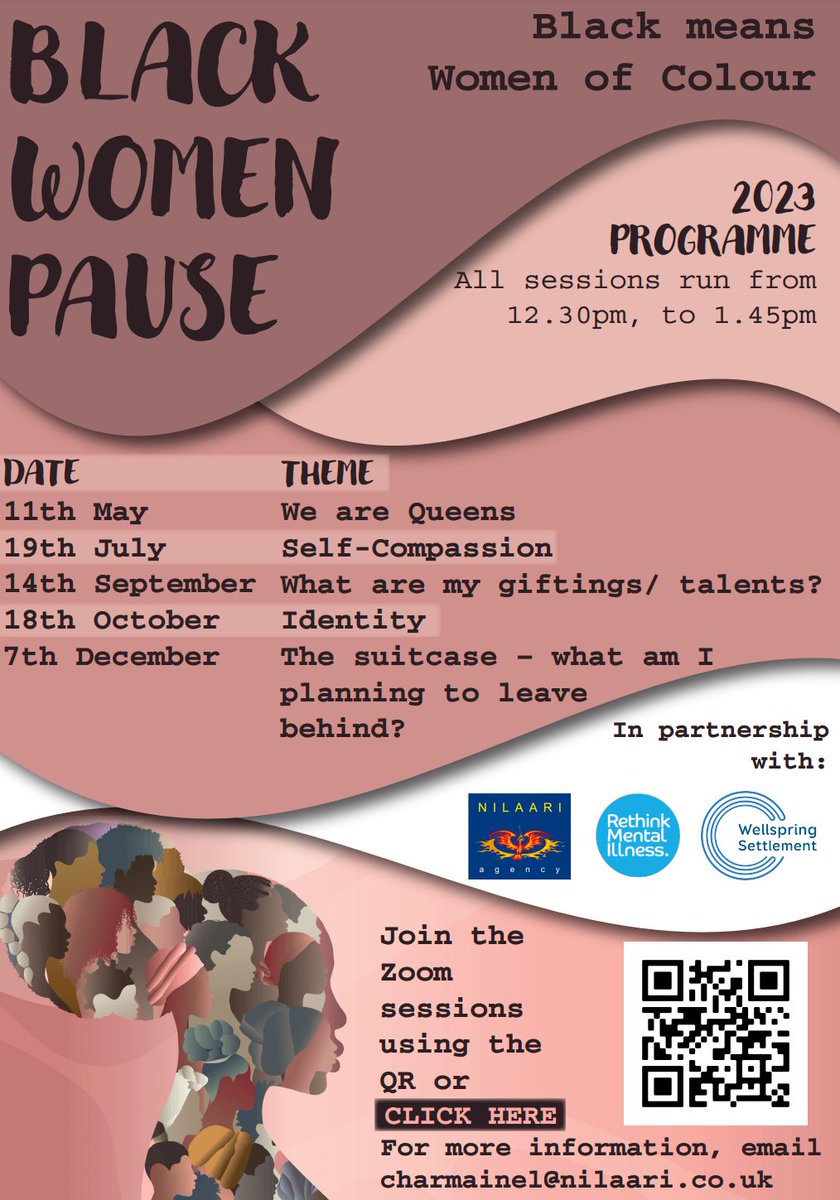 Black Women Pause Event Nalaari, along with Rethink Mental Illness and Wellspring Settlement organisations are running the Black Women Pause Event this July, 19th from 12:30 to 13:45. This event is open to black/women of people to discuss this month's theme: Self-Compassion.