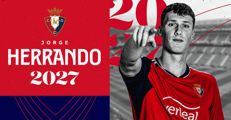 Osasuna's tweet photo. COMUNICADO OFICIAL | Osasuna renueva a Jorge Herrando hasta junio de 2027.