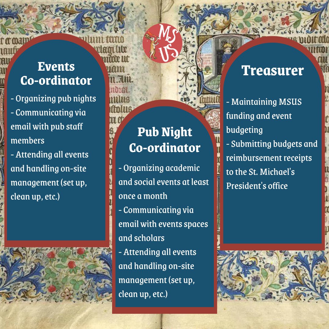 MedievalToronto's tweet photo. MSUS 2023/2024 team applications are now open! 

We are looking for UofT candidates who have an interest in creating a student community in the medieval studies field!

Apply here: https://t.co/pNXfMwULHk https://t.co/FsH2nIVkao