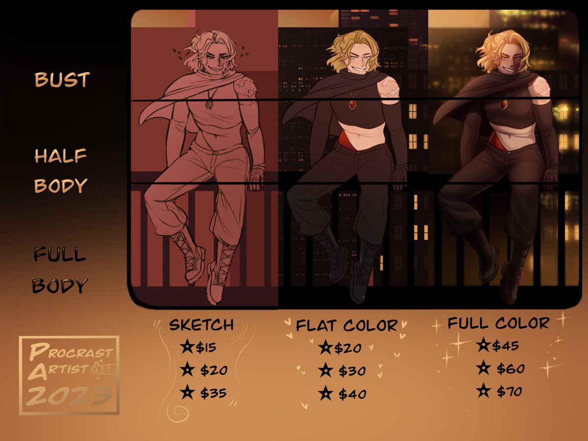 procrastartist's tweet photo. 🧡DIGITAL COMMISSIONS: OPEN🧡
[2 slots open // DM for updated availability] 
💛COPIC COMM INFO BELOW 💛
#commisionsopen #commissionart #digitalcommissions #digitalart #commissionme #fanart 🧡✨ https://t.co/koCNoTkx5L