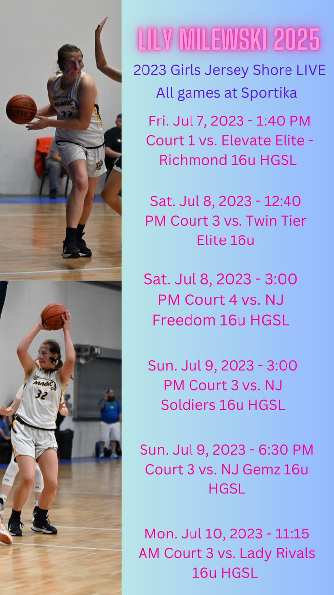 Lily Milewski (@lilymilewski32) on Twitter photo Super excited for this weekend. Here is our schedule!! 😊😊 <a href="/CECGB/">CEC Girls Basketball</a> <a href="/MagicAAU/">MA Magic AAU</a> @PCLGirlsBBall Super excited for this weekend. Here is our schedule!! 😊😊 <a href="/CECGB/">CEC Girls Basketball</a> <a href="/MagicAAU/">MA Magic AAU</a> @PCLGirlsBBall