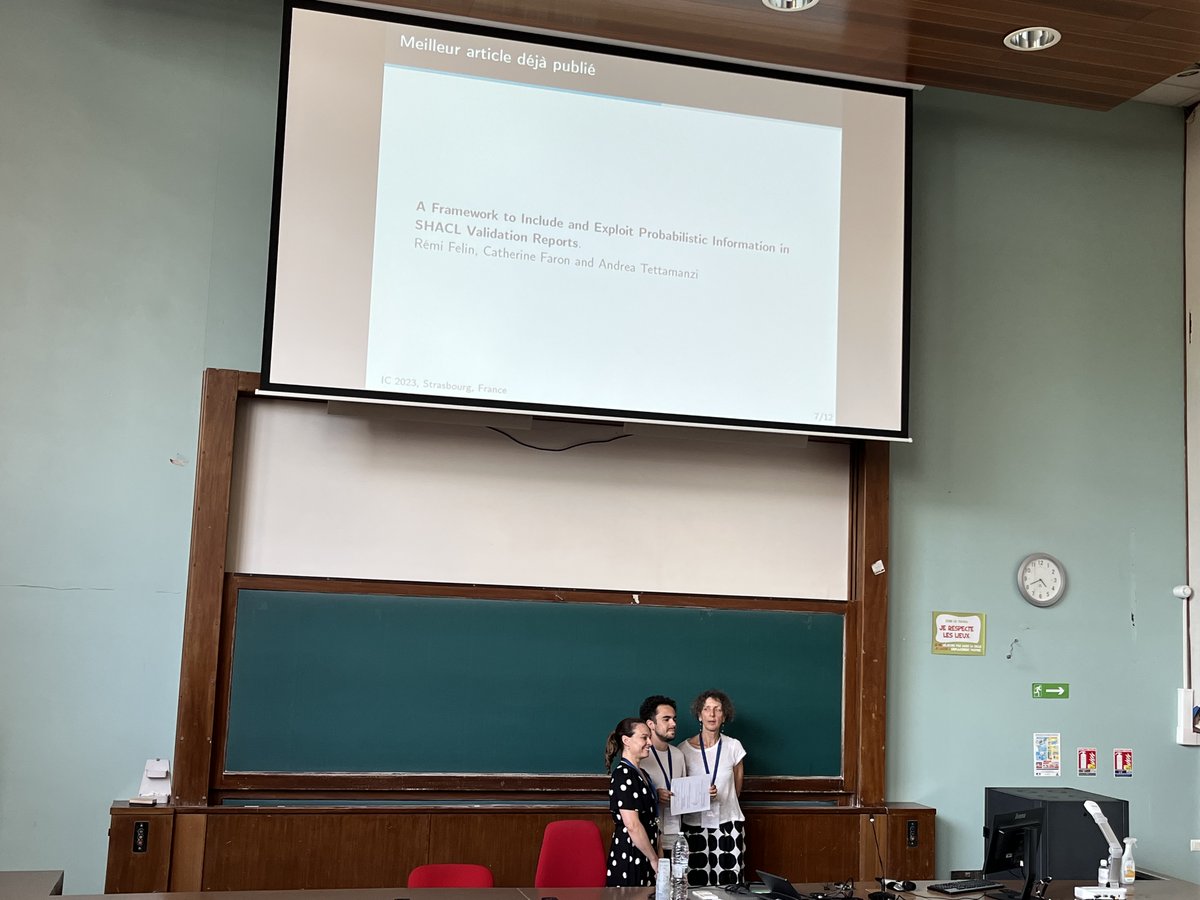 Andrea Tettamanzi (@agbtettamanzi) on Twitter photo đ Best Spotlight Paper at IngĂ©nierie des Connaissances (IC) pfia23.icube.unistra.fr/conferences/ic⊠for the paper "A Framework to Include and Exploit Probabilistic Information in SHACL Validation Reports", by <a href="/RemiFelin/">FELIN RĂ©mi</a>, <a href="/cath_faron_zuck/">Catherine Faron</a>, and myself. @3IAcotedazur <a href="/Laboratoire_I3S/">Laboratoire i3S</a> <a href="/wimmics/">Wimmics Team</a> đ Best Spotlight Paper at IngĂ©nierie des Connaissances (IC) pfia23.icube.unistra.fr/conferences/ic⊠for the paper "A Framework to Include and Exploit Probabilistic Information in SHACL Validation Reports", by <a href="/RemiFelin/">FELIN RĂ©mi</a>, <a href="/cath_faron_zuck/">Catherine Faron</a>, and myself. @3IAcotedazur <a href="/Laboratoire_I3S/">Laboratoire i3S</a> <a href="/wimmics/">Wimmics Team</a>