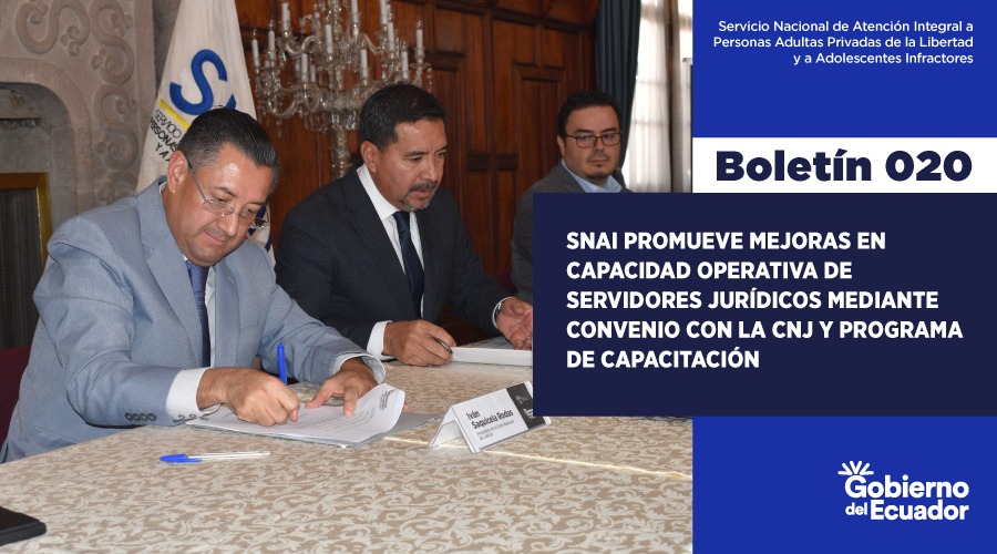 SNAI_Ec's tweet photo. #BOLETÍN | Con el compromiso conjunto de fortalecer las capacidades institucionales en beneficio de los usuarios del #SNRS, el Director General del #SNAI, y el Presidente de la @CorteNacional  suscribieron un Convenio Marco de Cooperación Interinstitucional. https://t.co/aLgG0jy9Sz
