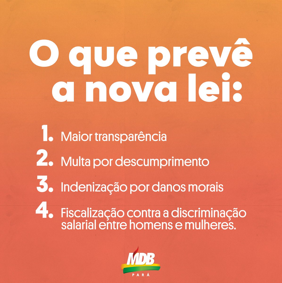 mdb_pa's tweet photo. A nova lei cobrará transparência das empresas e aplicará multas caso haja o descumprimento, além de coibir a prática discriminatória. 

O MDB Pará apoia todas iniciativas que visam mais igualdade na sociedade, nosso dever de lutar por melhorias é o nosso ponto de equilíbrio. https://t.co/IQAbO7iu3G