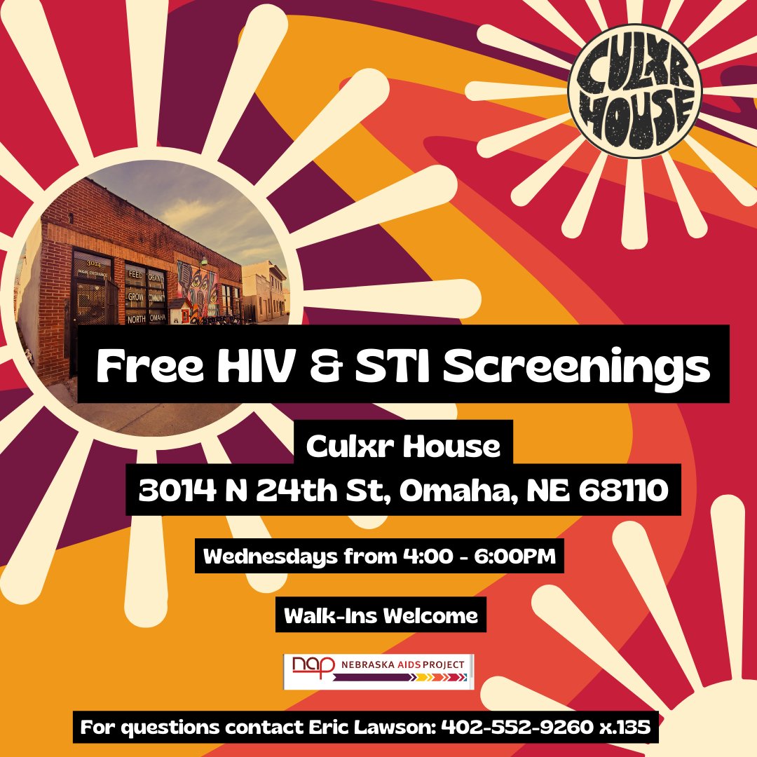neAIDSproject's tweet photo. 🐝Keep an eye out for us tonight at Culxr House from 4:00 - 6:00PM!
#NorthOmaha #Omaha #Nebraska #NebraskaAIDSProject #CulxrHouse #HIVTesting https://t.co/okMVEYyKSv