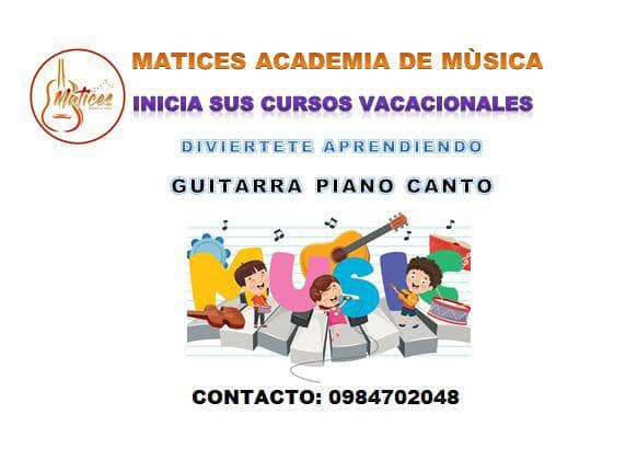 RMitadDelMundo's tweet photo. MATICES CADEMIA DE MÚSICA
Te invita a nuestros cursos vacacionales
Aprende a interpretar.
#guitarra
#piano
#canto
Clases presenciales, didácticas y prácticas.
Estamos ubicados en #SanAntoniodePichincha Calle 13 de Junio y Av. Equinoccial. Diagonal a farmacia Sana Sana. https://t.co/Y0Rx9mFSCC