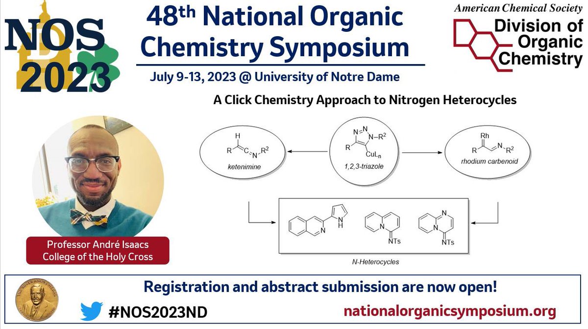 Steven Silverman (@asymtmm) on Twitter photo #NOS2023ND is just four days away! We’re excited to have a second click chemistry-themed talk, where <a href="/drdre4000/">André K Isaacs</a> will talk about work done in his group to rapidly assemble nitrogen heterocycles <a href="/ACSorganic/">ACS Organic Division</a> #NOS2023ND is just four days away! We’re excited to have a second click chemistry-themed talk, where <a href="/drdre4000/">André K Isaacs</a> will talk about work done in his group to rapidly assemble nitrogen heterocycles <a href="/ACSorganic/">ACS Organic Division</a>