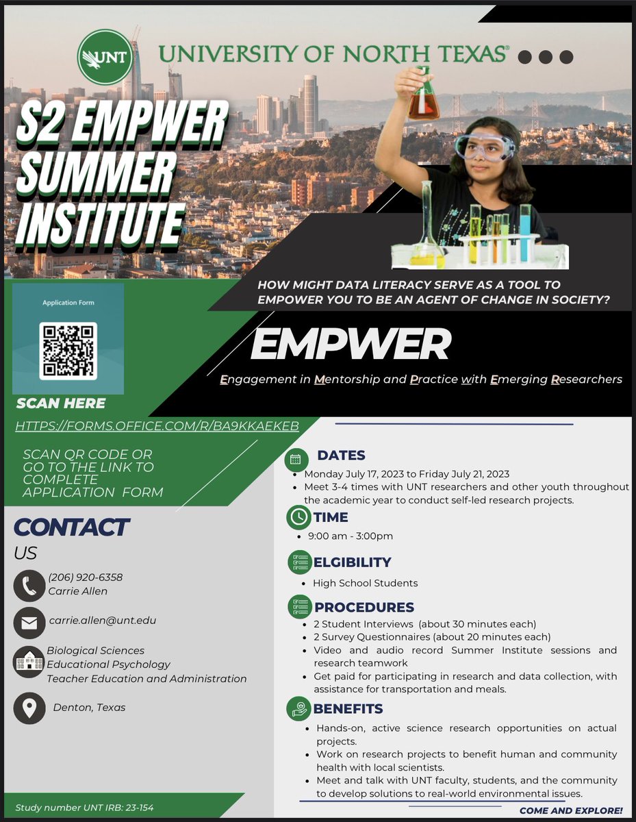 We’re recruiting NTX high school youth for a program on data science and STEM research, held at UNT. Please share widely.