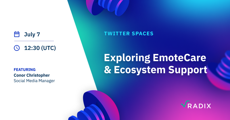 Radix Report: Exploring @emoteCare_ & Ecosystem Support 

How can Radix improve mental health services? And what support is there for those that #BuildOnRadix 

Find out this Friday, July 7th at 12:30 PM UTC 🎙️

Set your reminders 👇

twitter.com/i/spaces/1djxX…