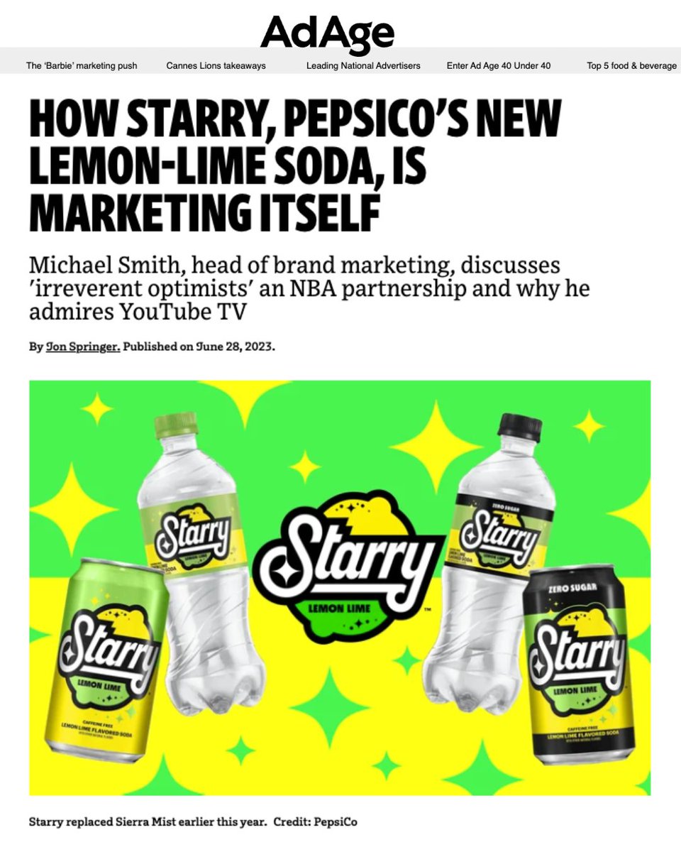 “Weirdly Refreshing”- we’ll take it! We love the love for this Starry spot. Full article below!  

Thanks again to our partners
<a href="/weareten35/">weareTEN35</a>
<a href="/vsrsus/">VERSUS</a>
<a href="/DirectFocusInc/">Direct Focus Inc.</a>
<a href="/PepsiCo/">PepsiCo</a>
<a href="/DinerMusic/">The Diner Music</a>

#3isgreaterthantwo #nbafinals #musiclicensing #audiopostproduction 

bit.ly/3O2s8BG