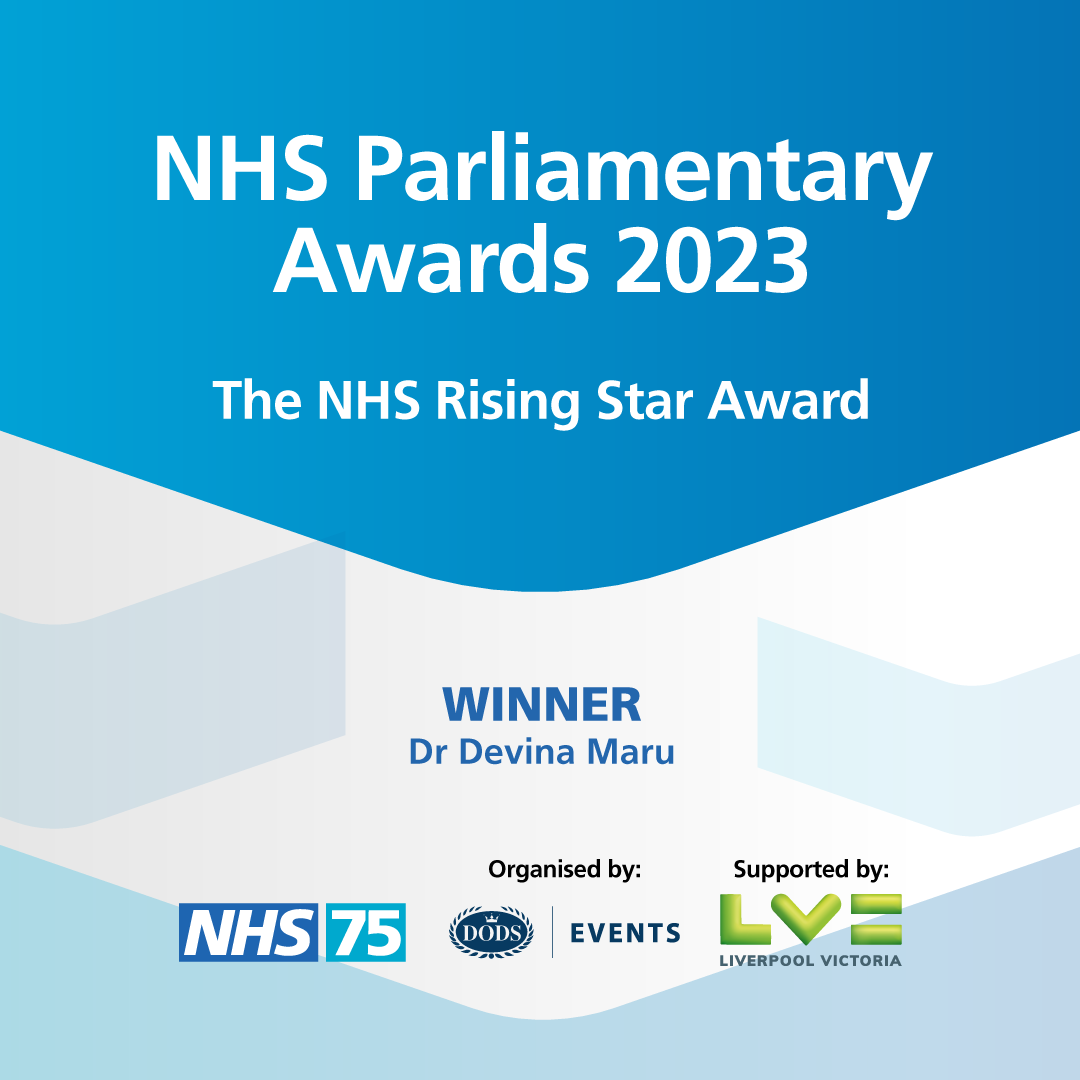 Here at LV= General Insurance, we're so proud to be a sponsor of the #NHSParlyAwards 2023. Congratulations to @devina_maru on winning 'The NHS Rising Star Award' for the contribution you have made to deliver better services for the community 💚