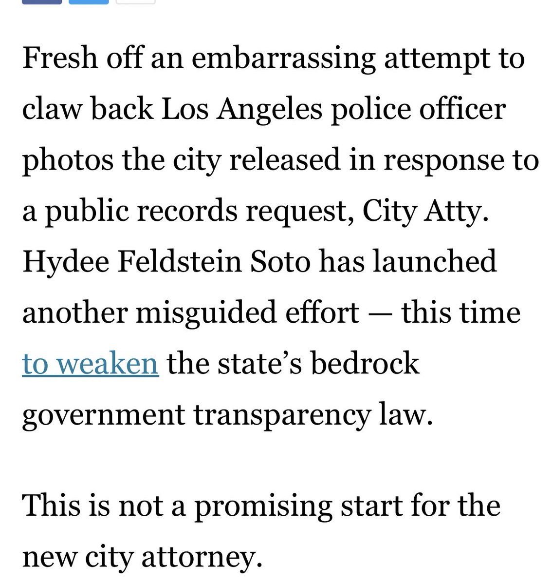 PplsCityCouncil's tweet photo. “This is not a promising start for the new city attorney.” - The LA Times editorial board with a scathing review of city attorney Hydee Feldstein Soto’s stint in office. 

It’s clear @CityAttorneyLA doesn’t know what she’s doing &amp; is just following orders from LAPD https://t.co/Hq2N0xb8z1