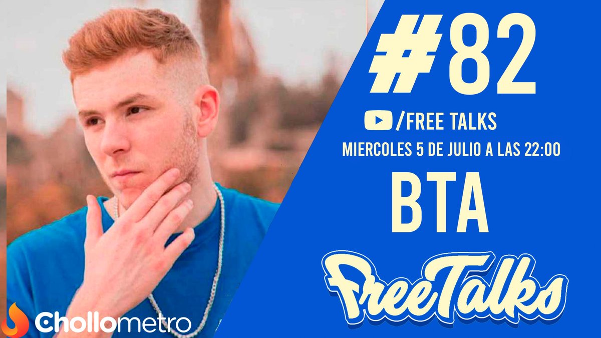 HOY a las 22:00 tendremos por PRIMERA VEZ a BTA en FREE TALKS. Hablaremos del freestyle actual y los cambios que ha habido, batallas importantes de su carrera como la de Chuty, Walls, el 2vs2 con Zasko y muuuucho más. Nos vemos esta noche en mi canal de YouTube 'Free Talks'