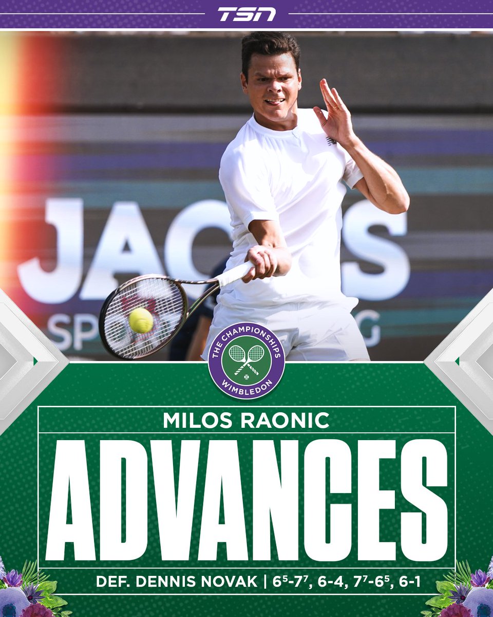 TSN_Sports's tweet photo. He's back! 👏

🇨🇦 Milos Raonic defeats 🇦🇹 Dennis Novak to advance at #Wimbledon https://t.co/fDfiQfOJqr