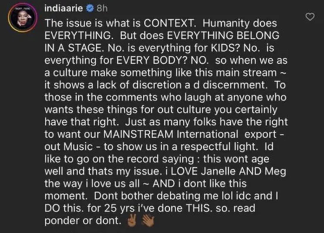 HarrietEve9's tweet photo. Singer, songwriter, India Arie — had a issue with Janelle Monae &amp; Megan Thee Stallion’s #ESSENCEFest2023 performance. https://t.co/DVjrlERXZ6