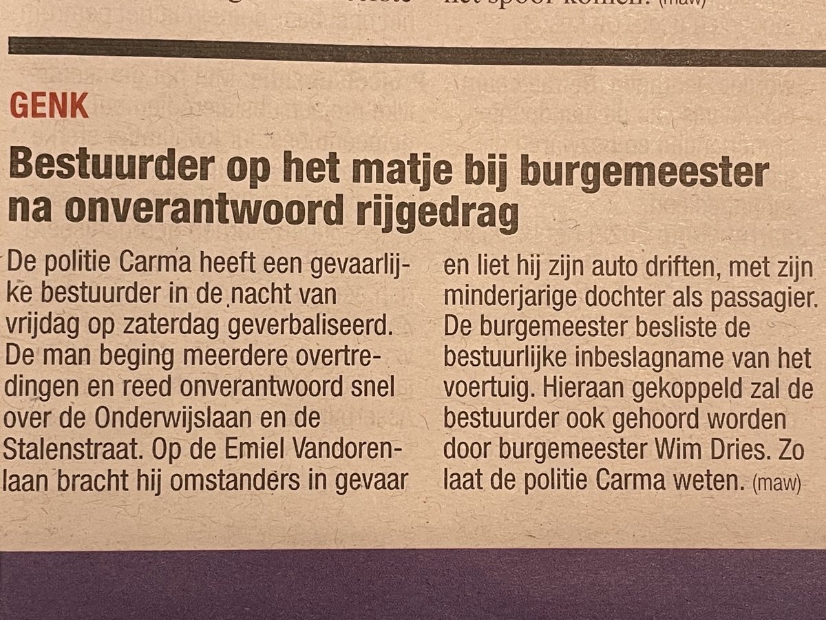 vanhaeren_andre's tweet photo. In Genk mag een Turkse inwoner op het matje komen bij de burgemeester waar andere verkeersovertreders een geldboete krijgen. https://t.co/Q7oR0FpajH