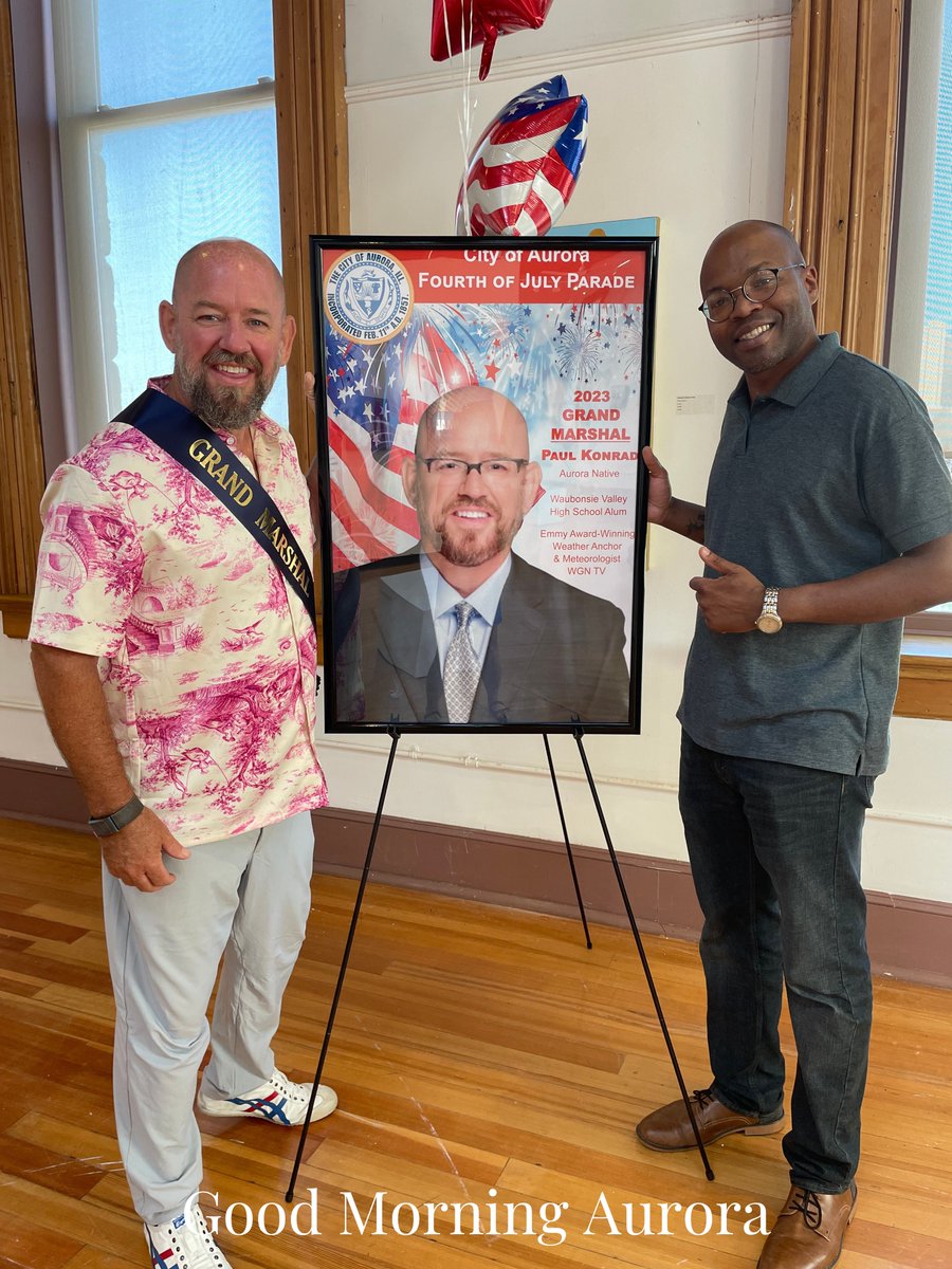 goodmorningaur1's tweet photo. With the one and only Paul Konrad of @WGNNews at the David L. Pierce center yesterday before the parade. #wgn #localnews #auroraillinois #cityofaurorail https://t.co/dbfAgKKaTP