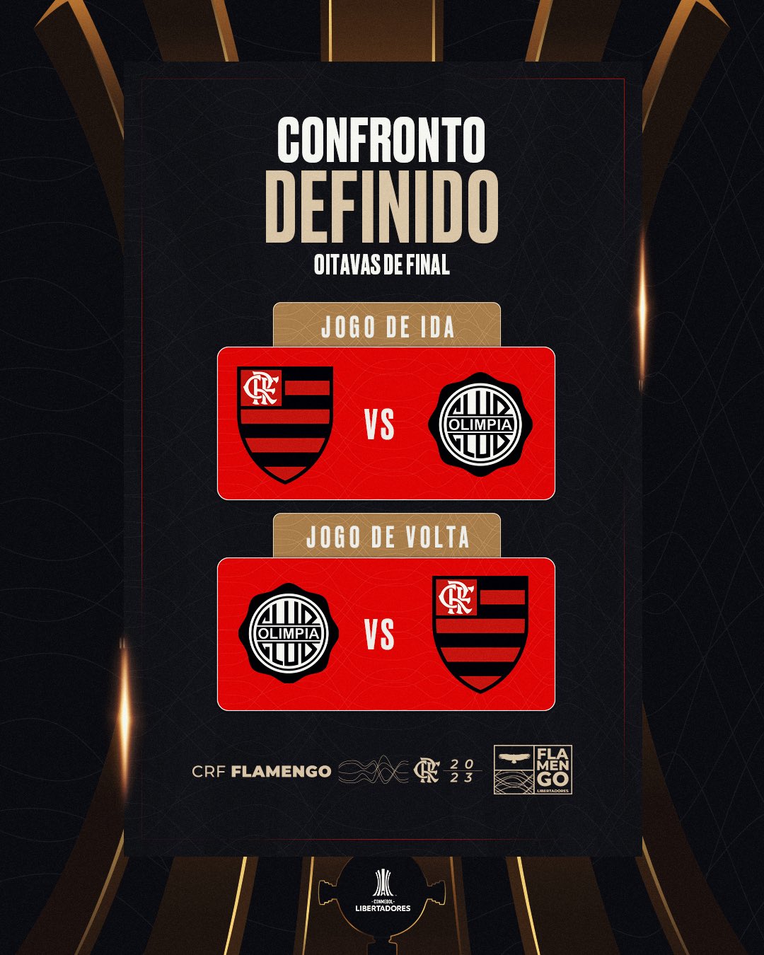 Flamengo on X: O MENGÃO vai enfrentar o Olimpia (PAR) nas oitavas de final  da @libertadoresbr! Primeiro jogo no Maraca! #CRF #VamosFlamengo   / X