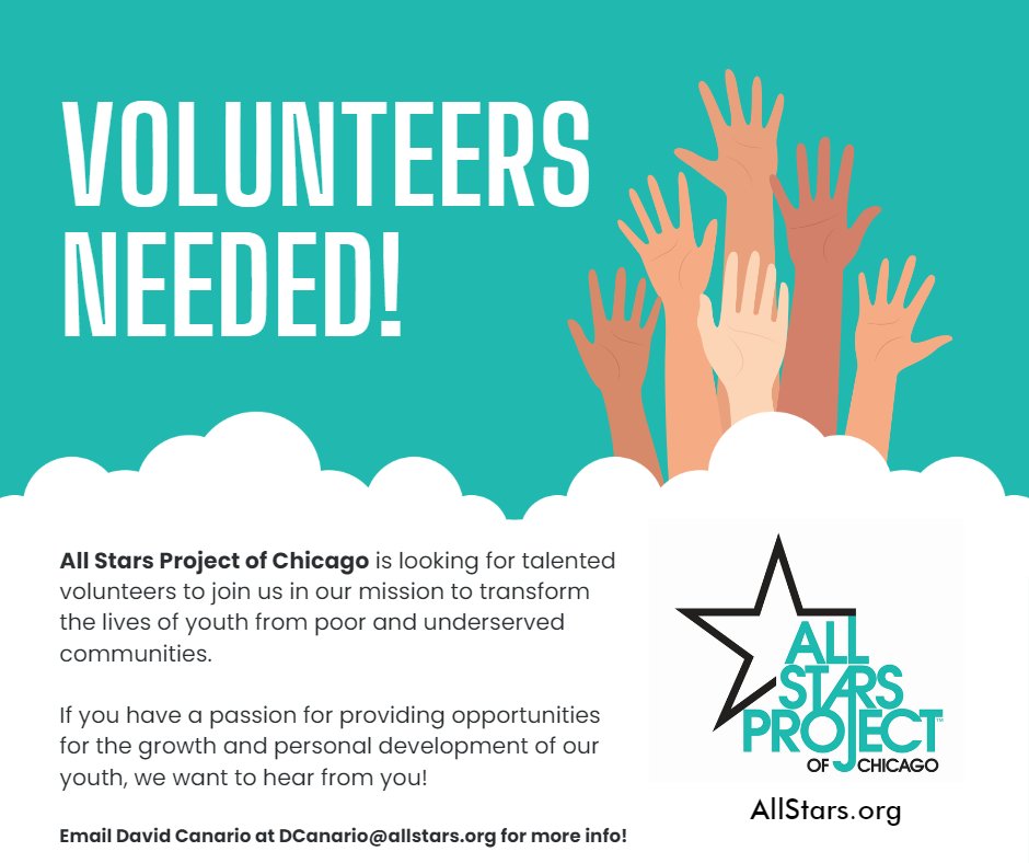⭐️ SEEKING VOLUNTEERS ⭐️
We are always looking for volunteers to support our special events and programming. 
Fill out a form via the link below or contact Volunteer Recruitment &amp; Outreach Assistant David Canario at DCanario@allstars.org
tinyurl.com/3x2fh3wj
