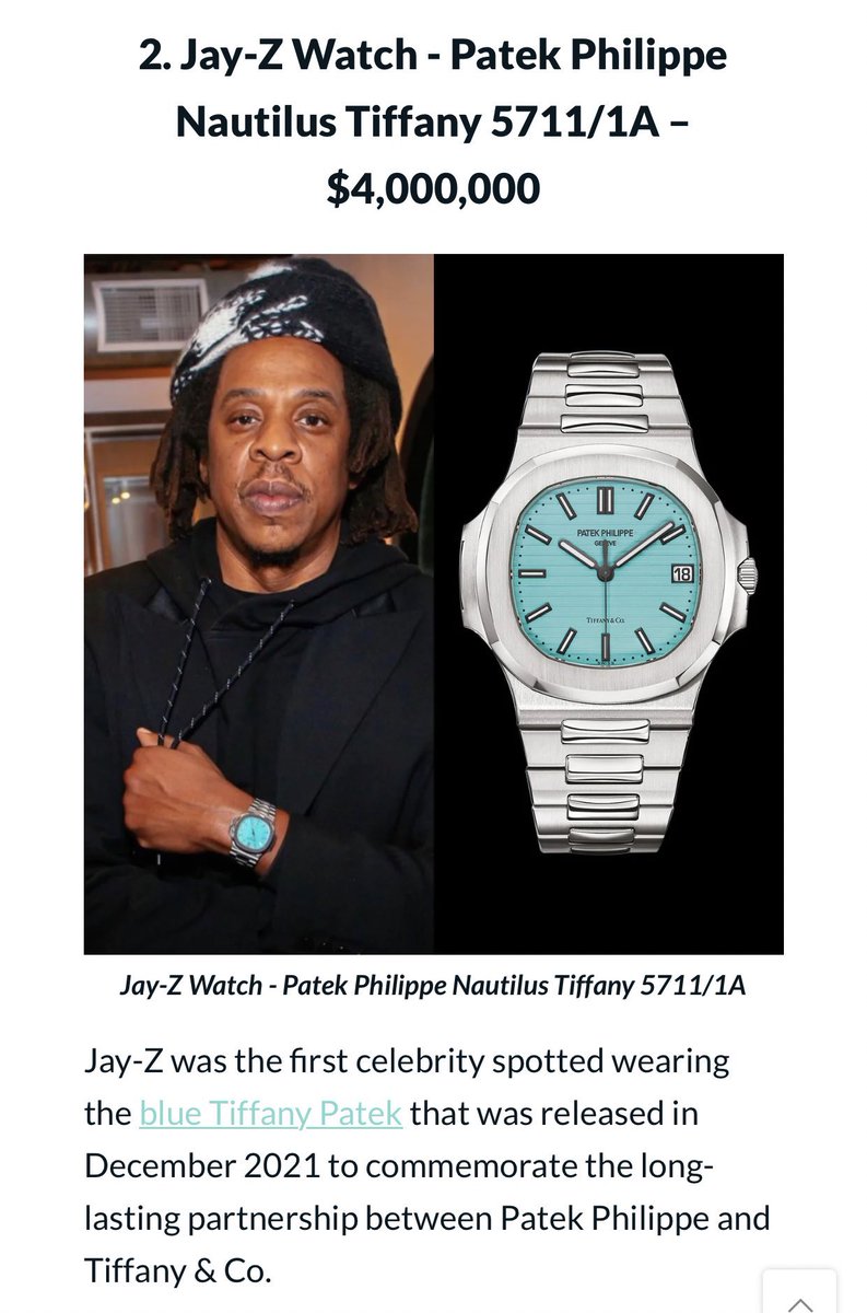 Jay-Z Spotted Wearing Tiffany Blue Patek Philippe Nautilus