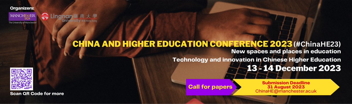 #ChinaHE23 Call for Papers: chinahe.wordpress.com/chinahe23/
This year's theme is: New spaces and places in education: Technology and innovation in Chinese Higher Education. Deadline 31 Aug.