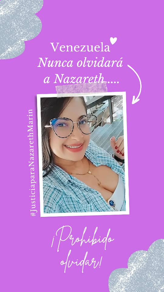 Prohibido olvidar. <a href="/TarekWiliamSaab/">Tarek William Saab</a> <a href="/NicolasMaduro/">Nicolás Maduro</a> <a href="/ImpactoVE/">ImpactoVenezuela</a> <a href="/JoanCamargo_/">Joan Camargo</a> <a href="/Irrael/">Irrael Gomez</a>  #justicia para #NAZARETHMARIN.   Caiga quien caiga basta de silencio.  <a href="/TarekWiliamSaab/">Tarek William Saab</a>   queremos pronunciamiento ya !!!!!!