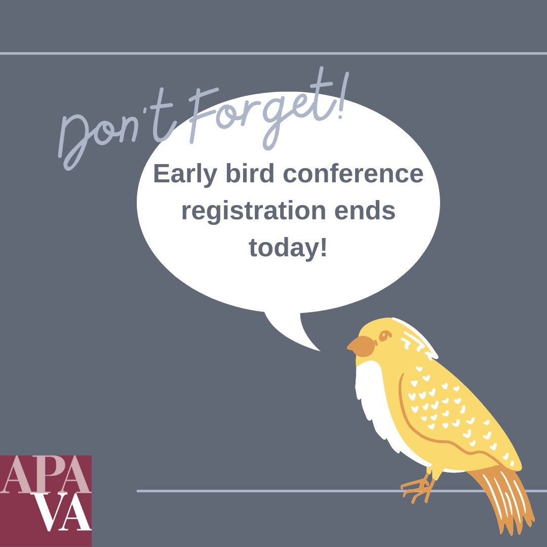 APA_Virginia's tweet photo. 👋 Hey planners - make sure to lock in the cheapest registration rates TODAY for our 2023 Conference in Roanoke! Visit the Link Tree in our bio to #register now and take advantage of these early bird rates. https://t.co/zc5VU0sO4j
