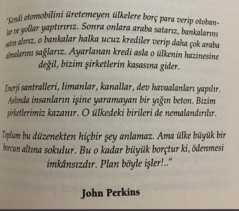 ■Gidip yönetimlere rüşvet veririz. Onları büyük miktar krediyi almalarına ikna ederiz! 

■Allahtan bizim dindar siyasilerimiz  var HARAM nedir bilmezler!

■Nasılsa bu paranın %90’ı Amerika’ya geri gelecektir. Ülkeyi büyük bir borca sokarız!

■Bu borç durmadan büyür. Ekvador