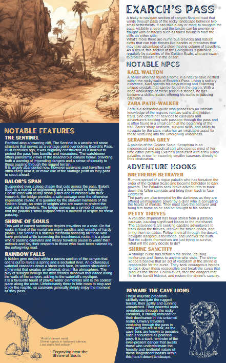 folktailfables's tweet photo. @goosidore Hello! Happy #WIPWednesday! We are well on the way to publishing our twitter follower celebration. This is a free pack of system agnostic inspiration with a desert theme for the summer. It includes some locations, quest hooks and characters!
Here's a sneaky preview! https://t.co/uhSRKJnwTC