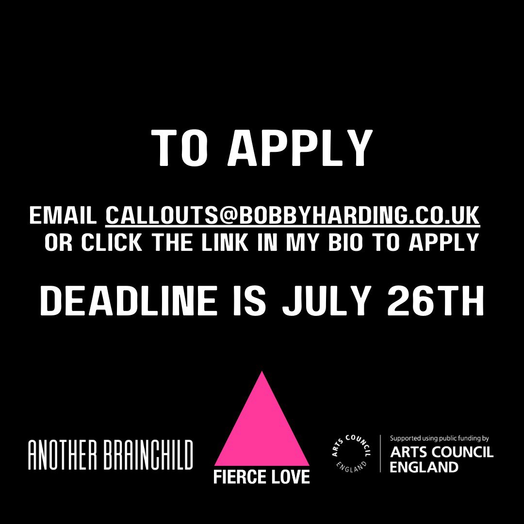 Next up I’m producing an R&amp;D of #FierceLove by Warboy &amp; Stewart and we need the following creatives:

#Designer 
Dates: 28th Aug - 1st Sept
Fee: £1225 + £600 build fee

#MovementDirector
Dates: 30th Aug - 2nd Sept
Fee: £1000

Must be LDN based

Apply: forms.gle/KrzYoCvKjvfS7T…