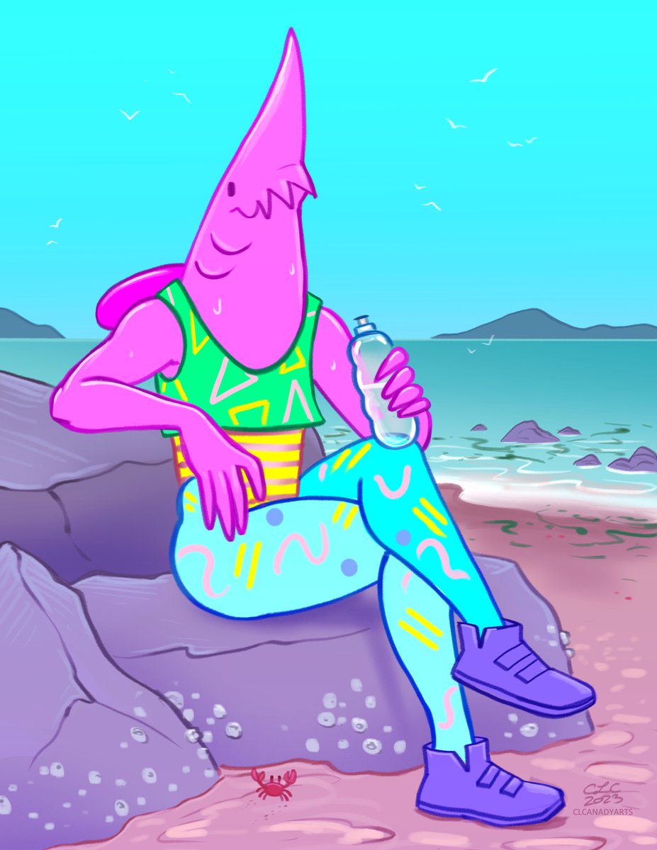 My first ever artfight attack! Friendly fire at <a href="/rapidpunches/">RAPIDPUNCHES</a> Stacy the goblin shark taking a break from their run.