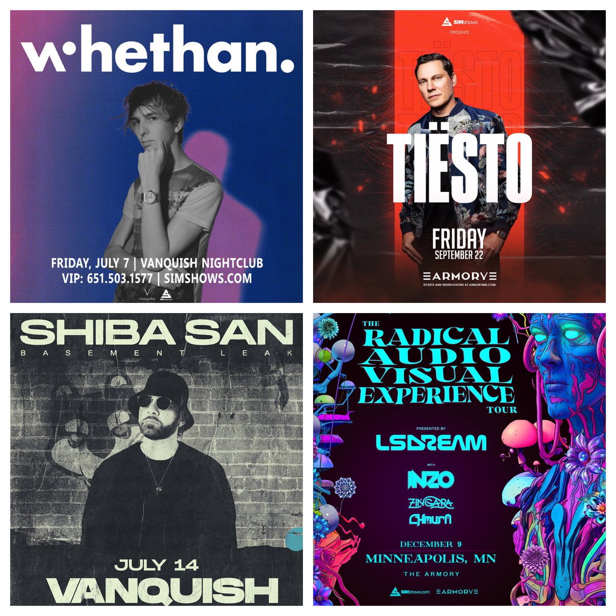 SIMshows's tweet image. BIG SHOWS + BIG CONTEST
One lucky winner will get a pair of tickets to these shows:
-WHETHAN this Fri at Vanquish
-TIËSTO *soldout* at Armory
-SHIBA SAN July 14 at Vanquish
-LSDREAM at Armory 

Qualify to win:
✅*like* &amp;amp; RT

Winner will be selected Fri, July 7th