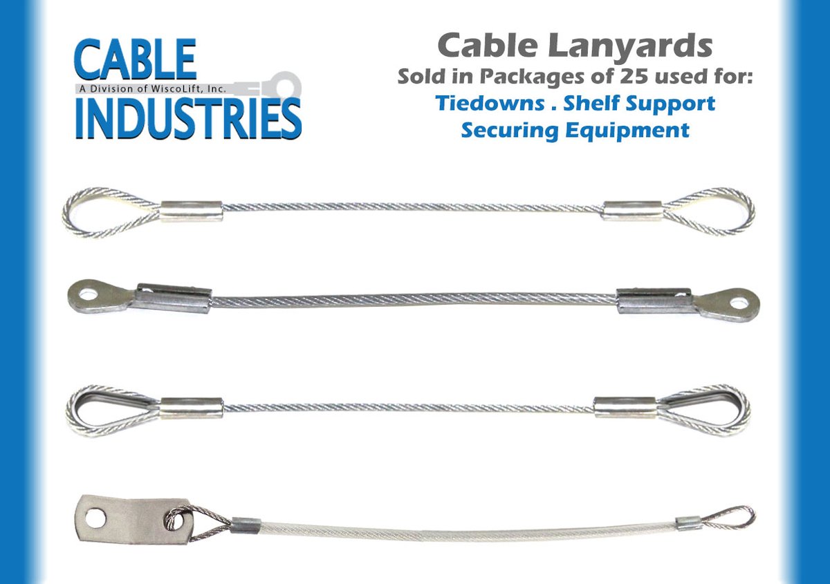 cableindoem's tweet photo. Cable Lanyards sold in packages of 25 available at: https://t.co/0BqQ2LvWEh
#cablelanyards #shelfsupport #tiedowns #wirerope #fabrication https://t.co/F88Sy4UWRP