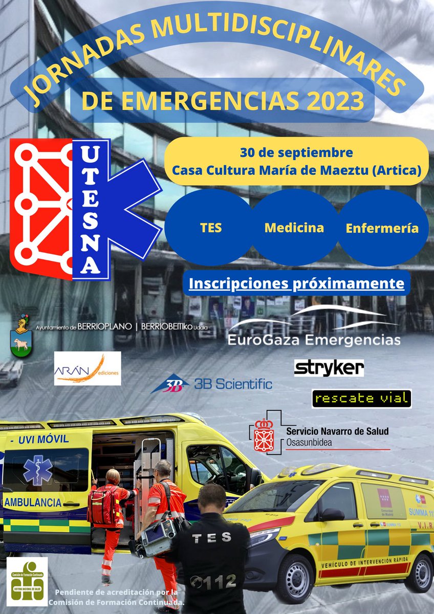 Hoy se ha declarado a nivel nacional la finalización de la situación de crisis sanitaria ocasionada por la COVID-19.

4 años después volvemos a organizar unas jornadas formativas de emergencias, pero esta vez multidisciplinar.

TES
Medicina
Enfermería

Inscripciones próximamente