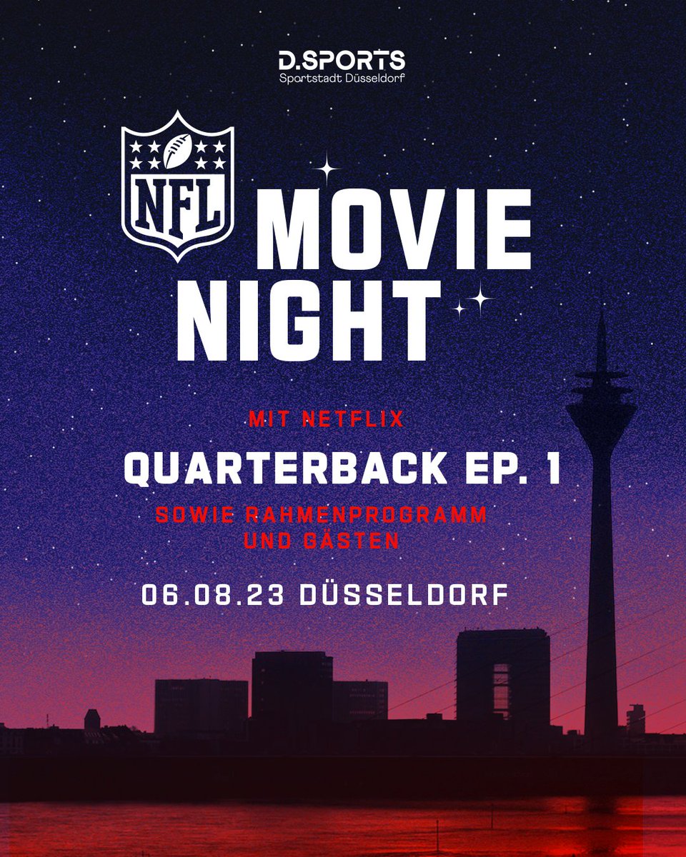 +++ DIE ERSTE NFL MOVIE NIGHT IN DEUTSCHLAND! 😍🙌 +++

Am 6. August in Düsseldorf kannst du im Open-Air-Kino mit anderen Fans ausgewählte Football-Dokus und -Filme schauen – inklusive der Netflix-Doku Quarterback. 👀 <a href="/dsports_de/">D.SPORTS</a> 

Hier gibt es Tickets 👉 bit.ly/NFL-Movie-Night