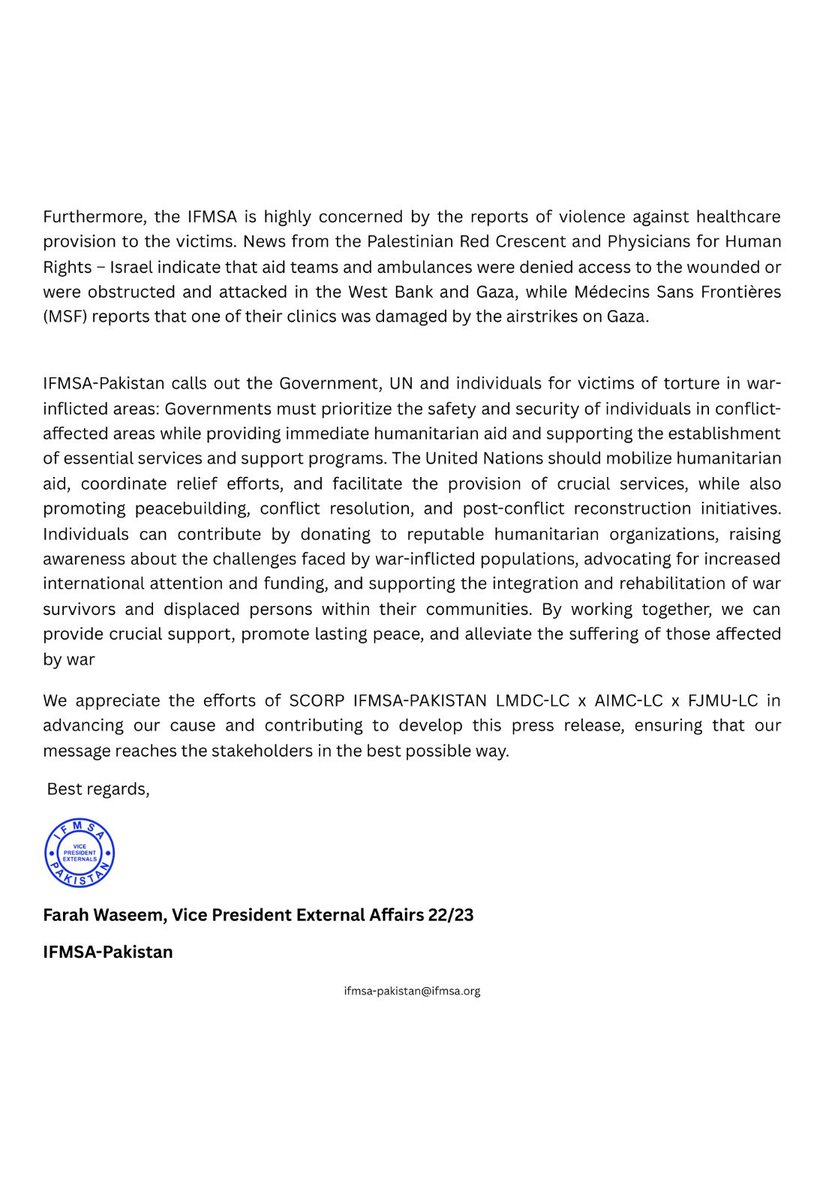 [Press Release] [ SCORP NT x FJMU x LMDC x AIMC] END OF SILENCE 2023 Every voice matters In the mention of June 26th UN International Day In Support of Victims of Torture and the recent Jenin (Palestinian) Illegal Israeli Raid. #Palestine #Medicalstudents #ifmsa #ifmsapakistan