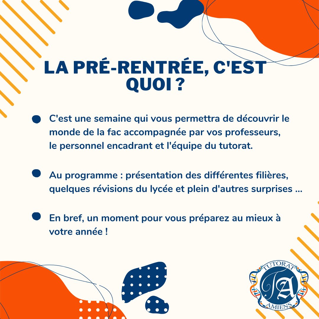 Hello tout le monde !

À tous nos bacheliers fraîchement diplômés, le tutorat santé amiens vous prend quelques minutes de vos vacances bien méritées pour vous présenter notre pré-rentrée.

On se retrouve le 28 août motivé à FOND pour l'année 2023-2024 ! 💪😁