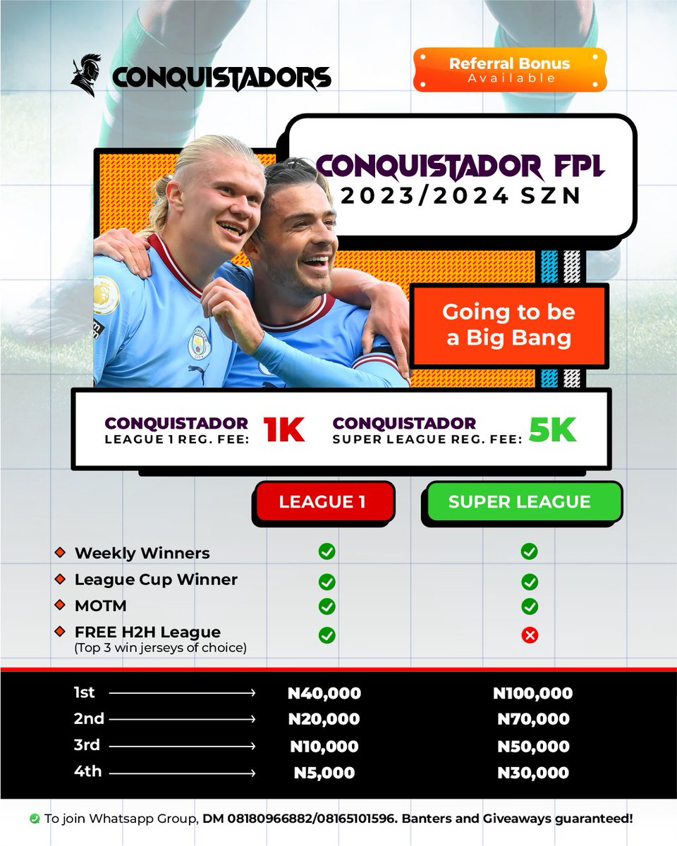 ConquistadorsL's tweet photo. The Conquistadors League has you covered for the 23/24 szn! 

GET IN! #FPL #fantasypremierleague https://t.co/Po7oax5ZgR