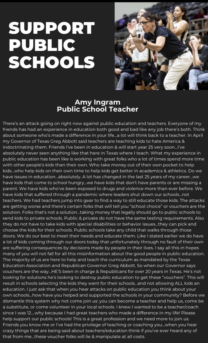 CoachIngram10's tweet photo. SUPPORT PUBLIC SCHOOLS. Please spread the word on a great profession! #NoVouchers https://t.co/IXsNj9yPwl