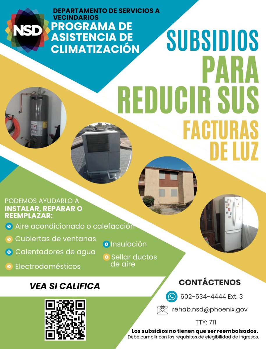 PHXdistrict8's tweet image. Want a lower energy bill⚡️🔋?

Apply for the #WeatherizationAssistanceProgram!

@PHXNeighborhood can help you install, repair, or replace:
❄️🌡️AC/Heating System
🎛️ Appliances
♨️ Water Heater
🏠 Window Screens
‼️ And MORE

Find out if you qualify: phoenix.gov/nsd/weatheriza…