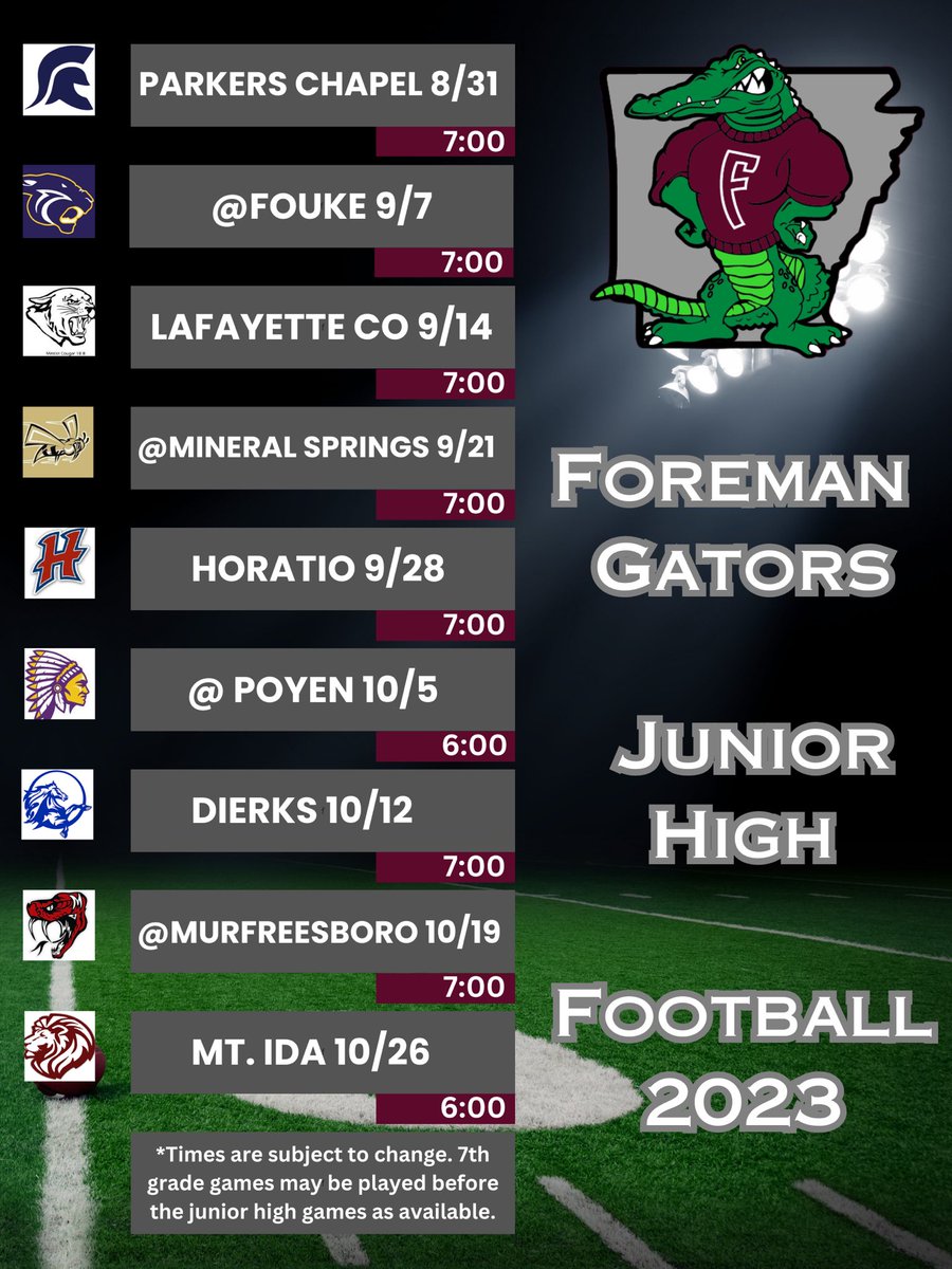 fhsgatorsports's tweet photo. Junior High Schedule is here!🐊🏈

#gatorWIT https://t.co/4PsJqagONe
